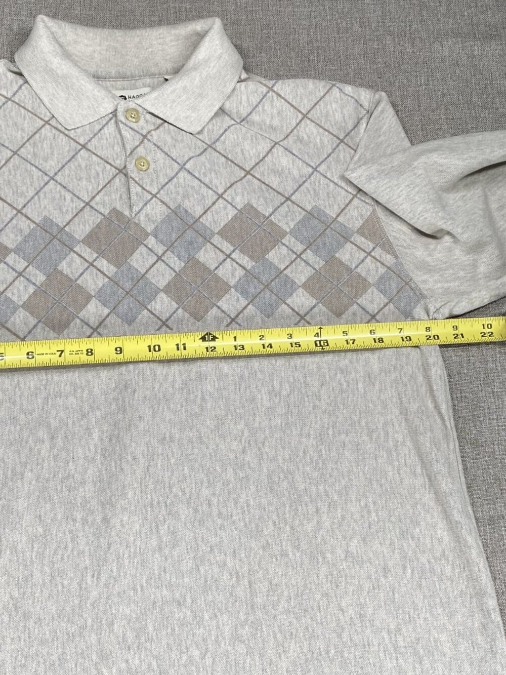 Haggar Knit Polo Shirt Top Men's Medium Multicolor Argyle Long Sleeve Casual - Picture 8 of 11